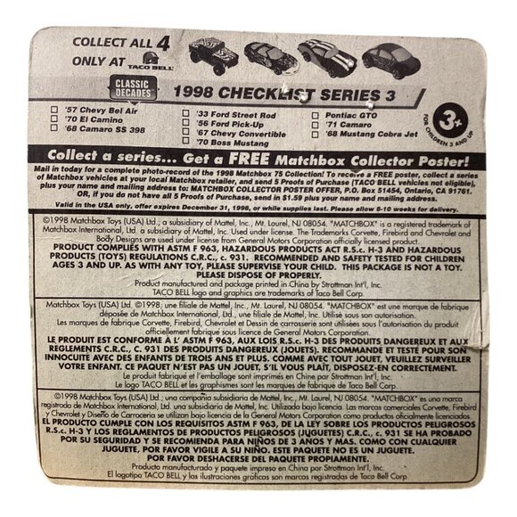 Matchbox Madness ‘62 Corvette Die-Cast 1998 Exclusive Taco Bell Collectible NIB - Picture 2 of 5